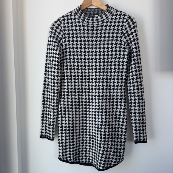 Fashion Nova Black and White “Sandra” Houndstooth Long Sleeve mini Dress - Picture 2 of 12